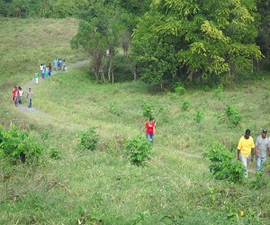 En foto de archivo cuando parte de las personas que invadieron los terrenos abandonaban el lugar por disponción de la PN.