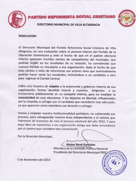 RESOLUCION PRSC VILLA ALTAGRACIA