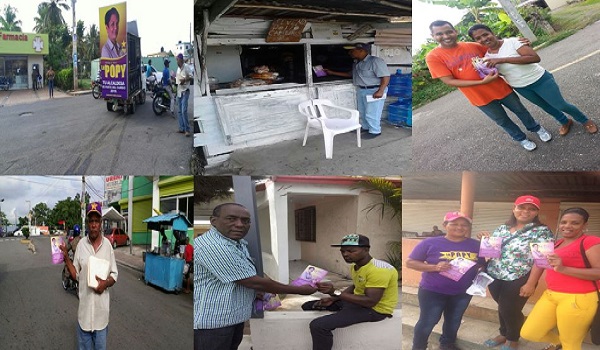 El equipo de La Popy haciendo entrega de los volantes