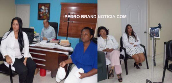 Desde la izquierda la Emergecióloga, Dra. Ramona Mancebo; Jhonny Polanco, administrador, Santa Parreño, madre de la paciente, Dra. Agueda Báez, subdirectora y Marlene Valentin, Directora.